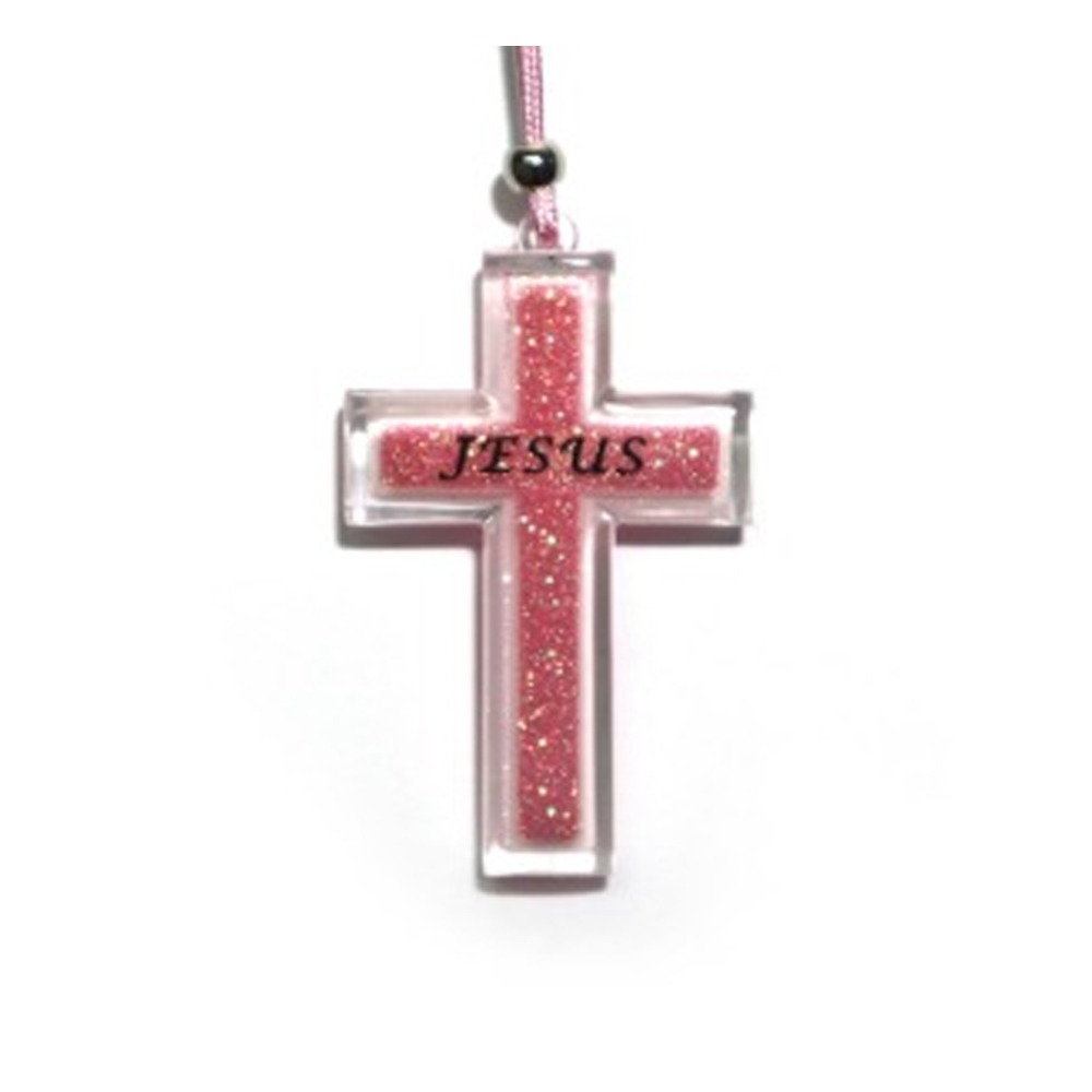 [gou-십자가목걸이] 지저스(펄무늬)십자가목걸이-핑크  m-2583