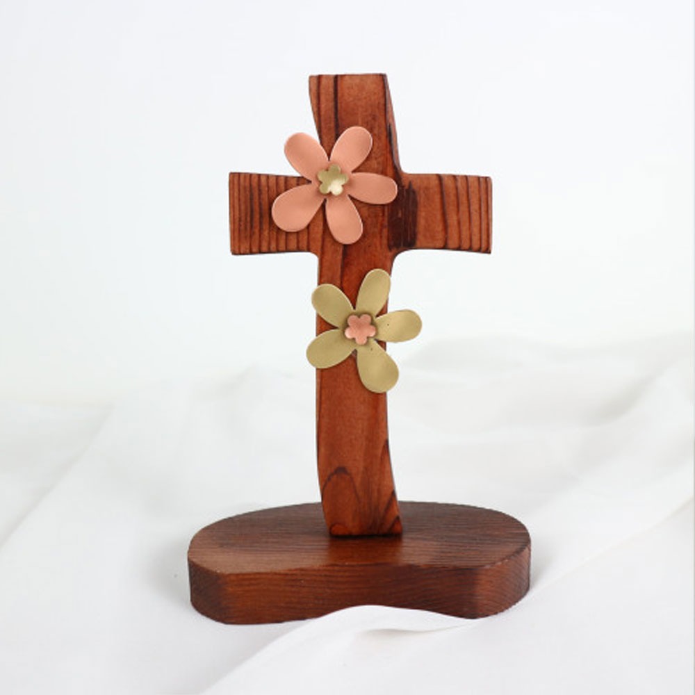 소나무탁상십자가 꽃 가정용 예배용 선물용 10*14cm