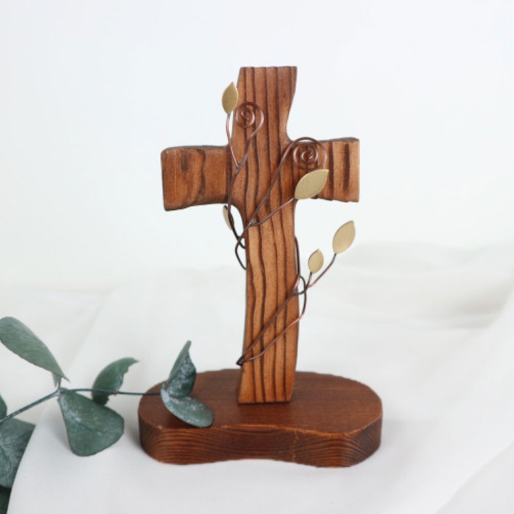 소나무탁상십자가 황동넝쿨 가정용 예배용 선물용